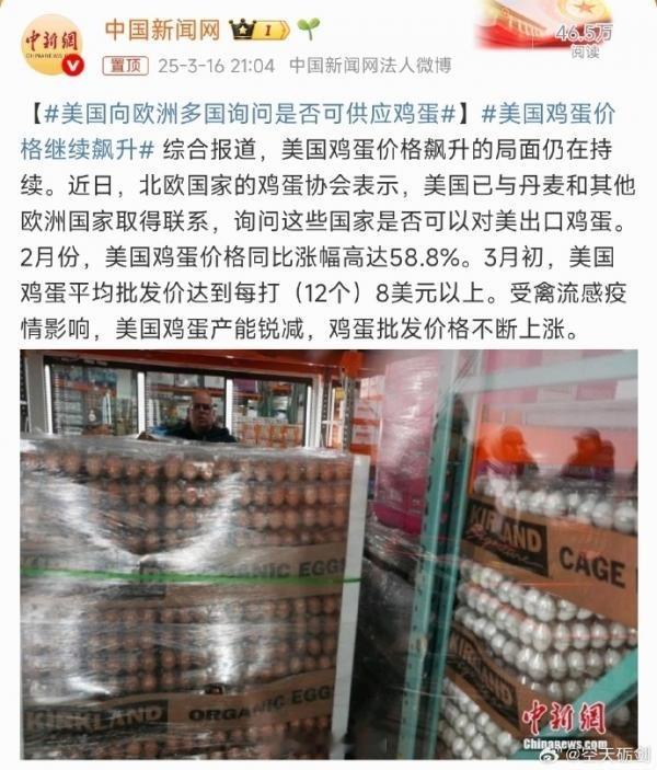 美国向欧洲多国询问是否可供应鸡蛋丹麦：找格陵兰要鸡蛋，别找我[doge] ​​​