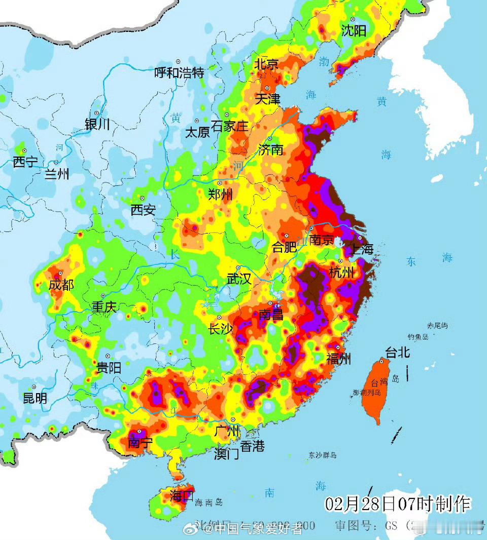 原来今天早上大雾的范围这么大，几乎整个东部沿海都有大雾。 