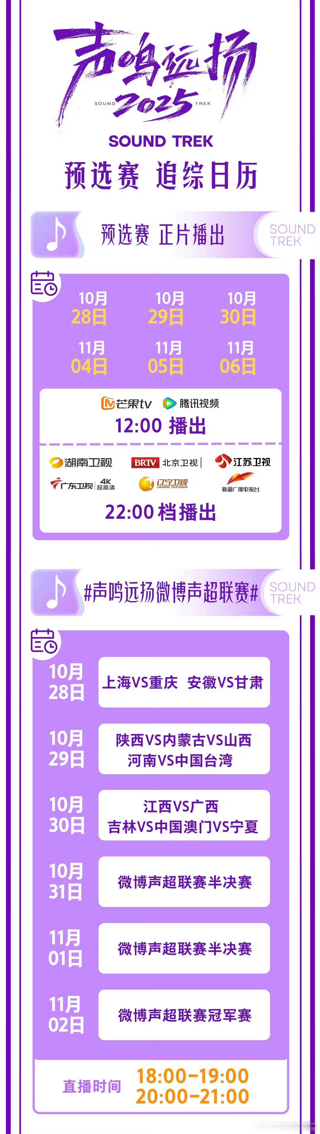 我知道的声鸣远扬预选赛今天播出，六个赛区八大平台，看完这个看这个，期待每一位音乐