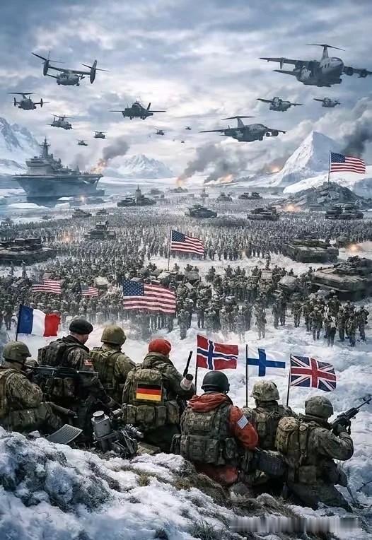 格陵兰岛接下来的发展会不会就像这张近日在外网疯传的图一样，
欧洲联军在来势汹汹装