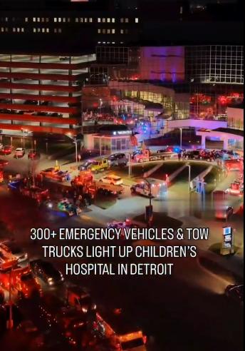 【在美国，超过300辆救护车、拖车和警车在一家儿童医院举行了一场灯光游行。 】装