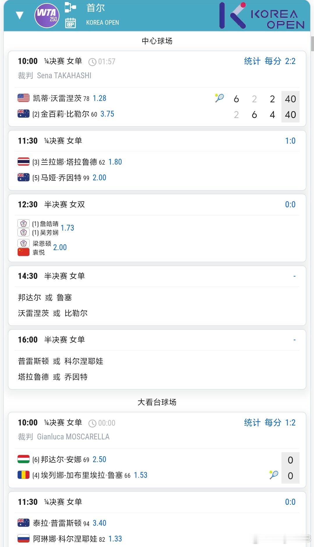 WTA500新加坡站/首尔站+ATP250杭州9.26赛程🔥12:30 袁悦女