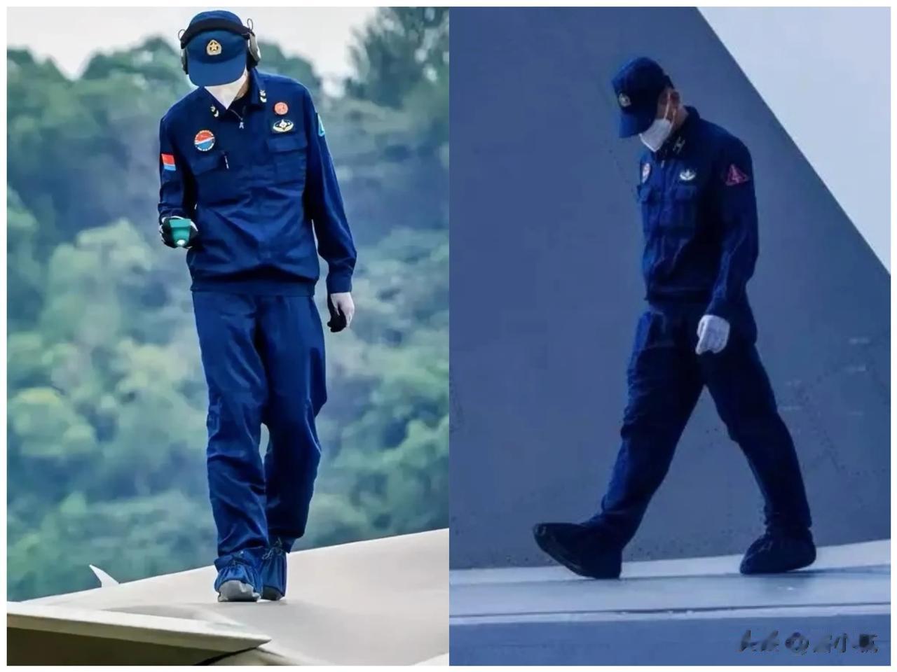 我们的地勤就是这么仔细，想踩飞机都是要穿鞋套哒，无论是否隐身飞机！[大金牙][大