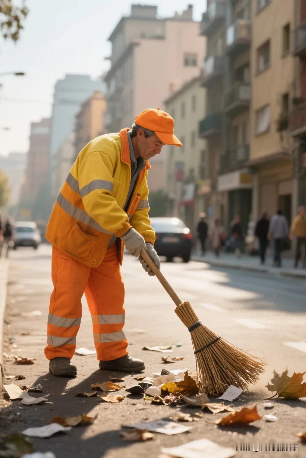 清洁工的工作绝不丢人！他们用双手守护城市洁净，默默付出，职业无高低，每份劳动都值