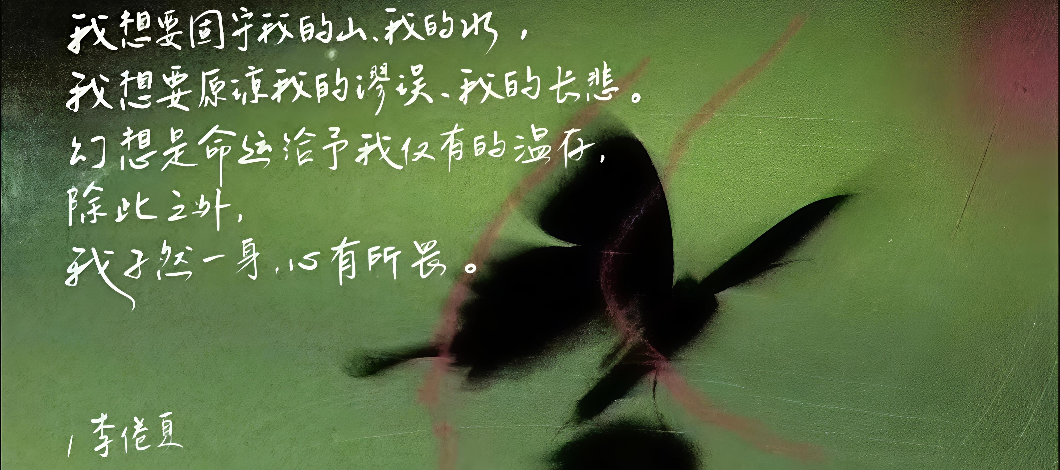 我想要固守我的山、我的水，我想要原谅我的谬误、我的长悲。幻想是命运给予我仅有的温