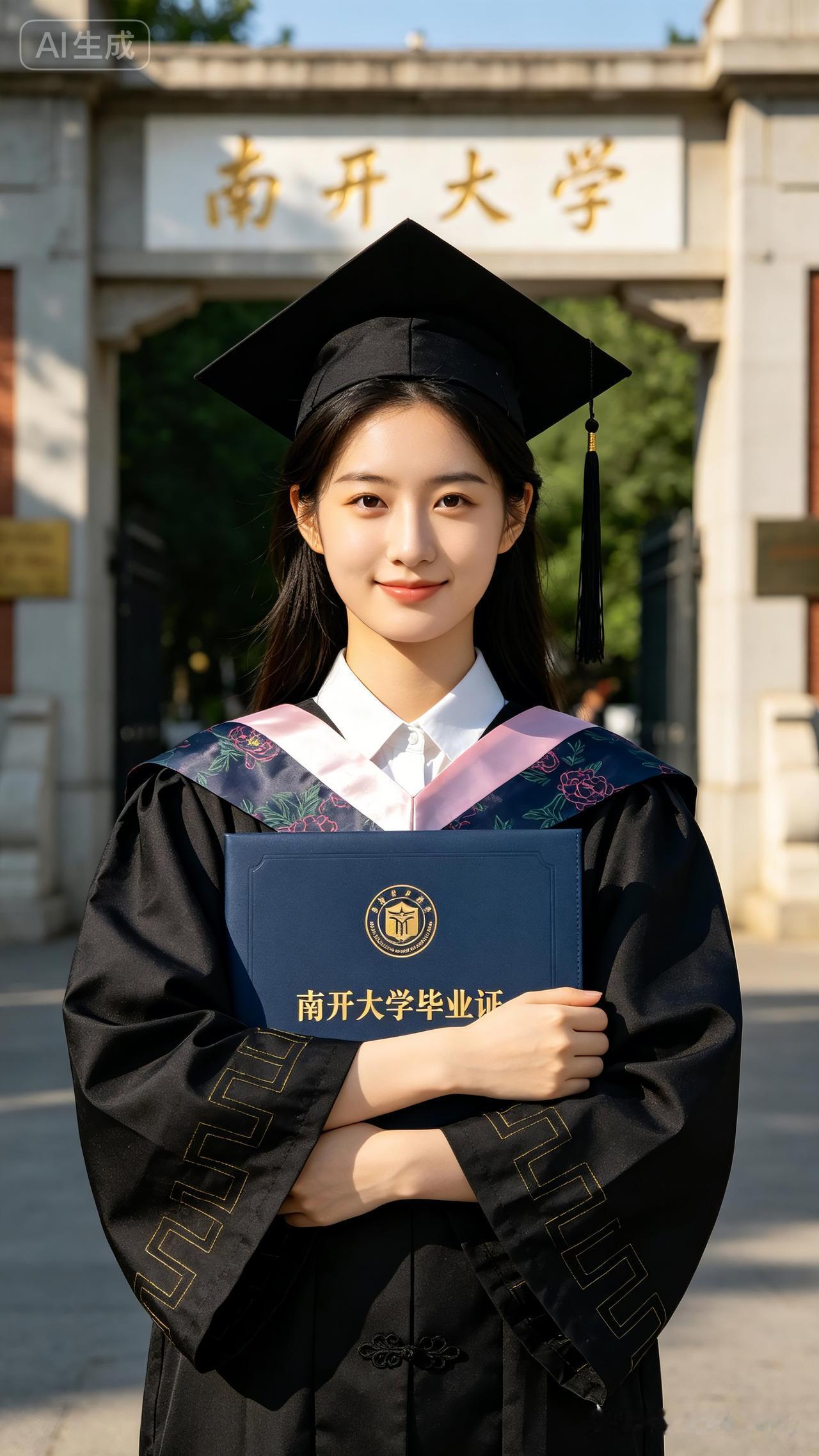 这位小姐姐在毕业典礼上笑得很开心。