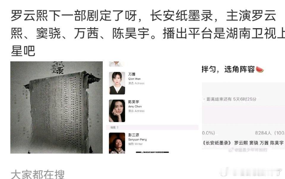 罗云熙下一部剧🍉：长安纸墨录，演员阵容蛮喜欢的，当然非官宣不约[举手] ​​​