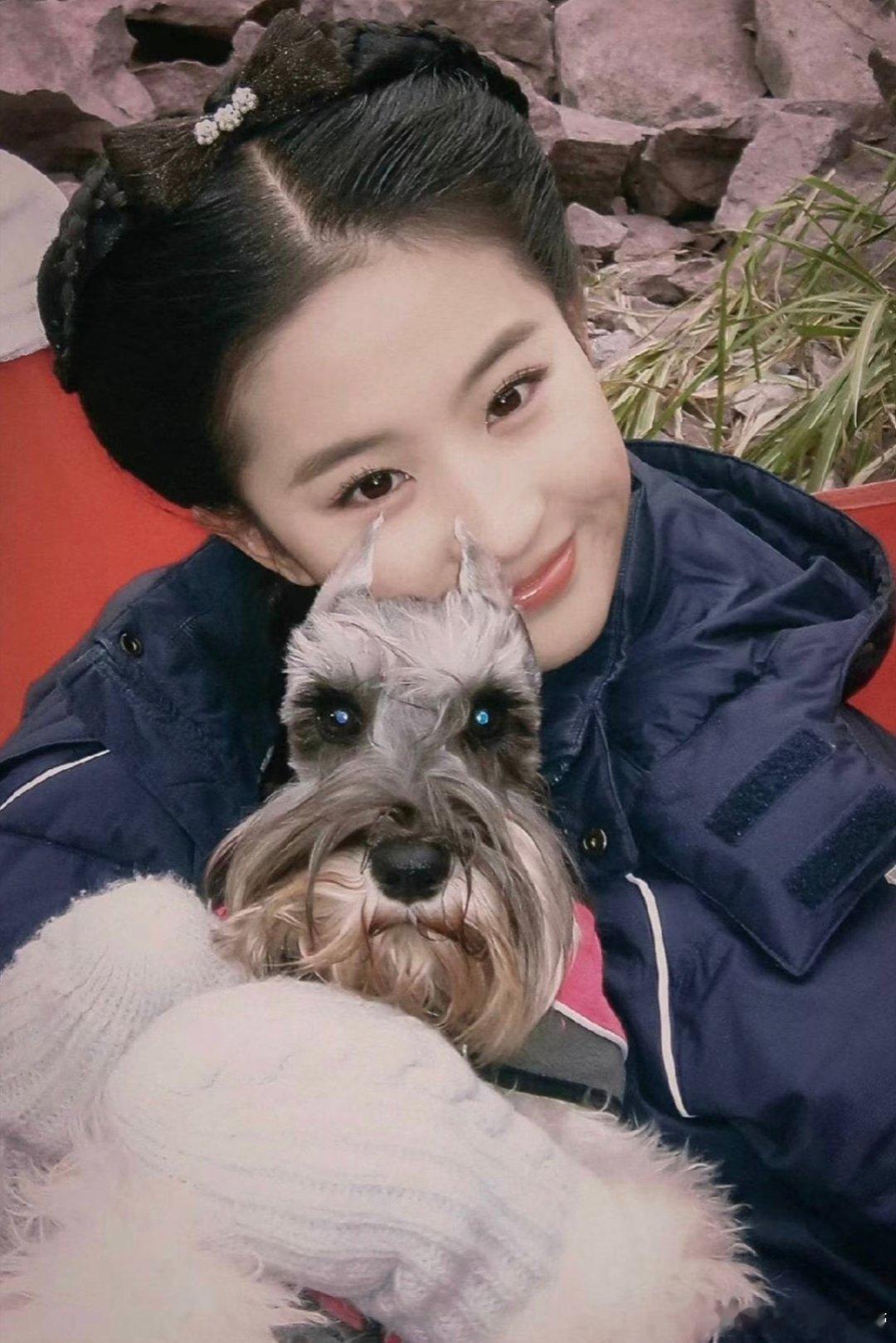 刘亦菲带小狗出门神仙姐姐和小狗贴贴刘亦菲好喜欢小动物哦～这么多和小狗的合照，小狗