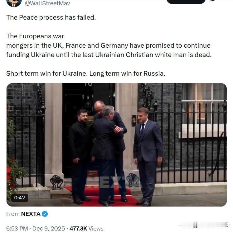 和平进程已失败。

英国、法国和德国那些欧洲战争贩子已承诺继续资助乌克兰，直到最