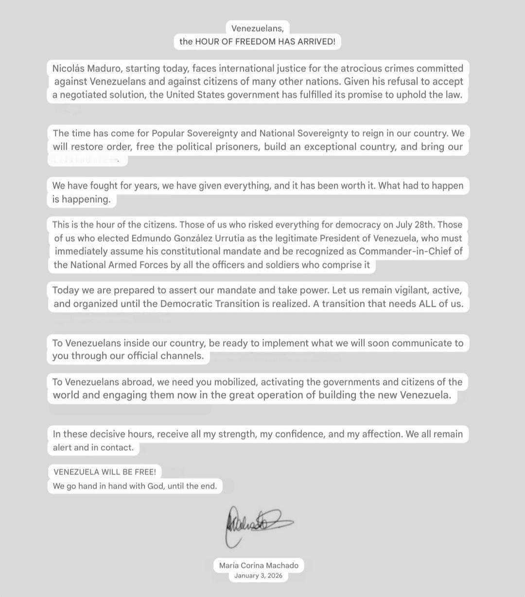 委内瑞拉反对派领袖玛丽亚·科琳娜·马查多（María Corina Machad