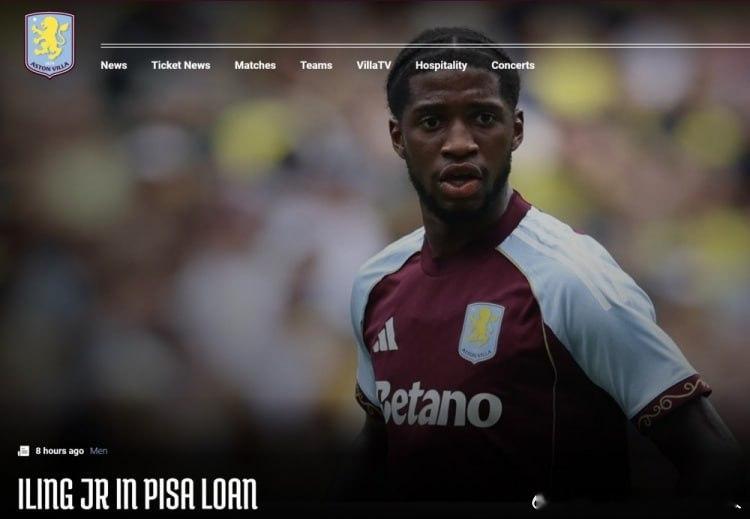 【官方：维拉22岁球员伊令被租借到比萨，租借期至本赛季结束】        维拉