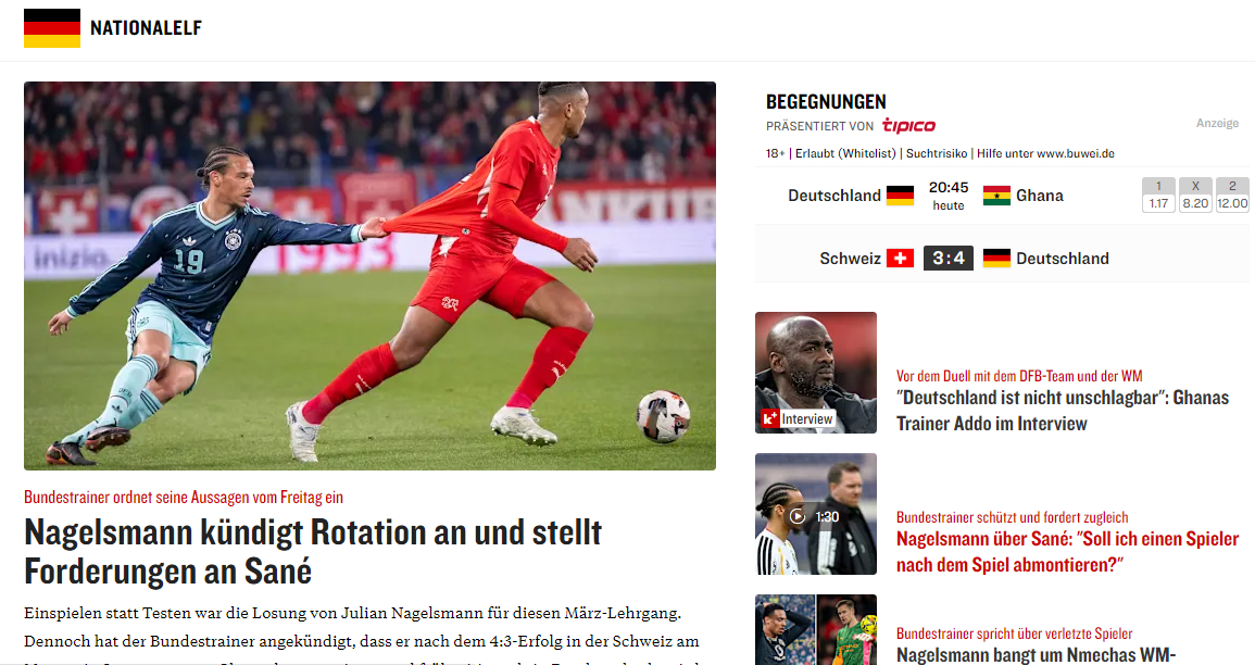 萨内如今的糟糕表现，为何在德国队依然占据主力位置？这个疑问，不仅来自德国队球迷，