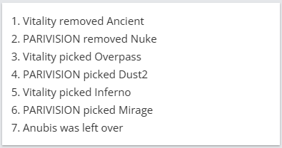 PGL克卢日决赛选图：Overpass Dust2 Inferno Mirage Anubis