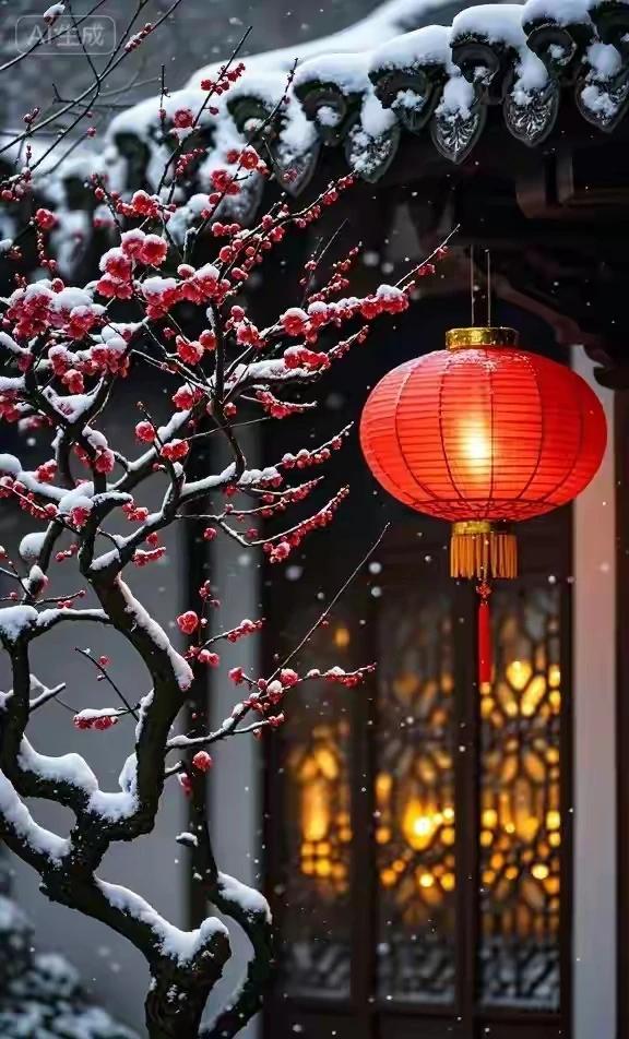 墙角数枝梅
凌寒独自开。
遥知不是雪，
为有暗香来。