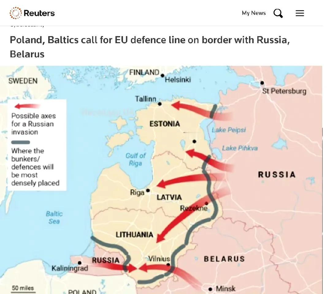 波兰、立陶宛、拉脱维亚和爱沙尼亚将在与俄国交界的地方修建一条长达700公里的防线