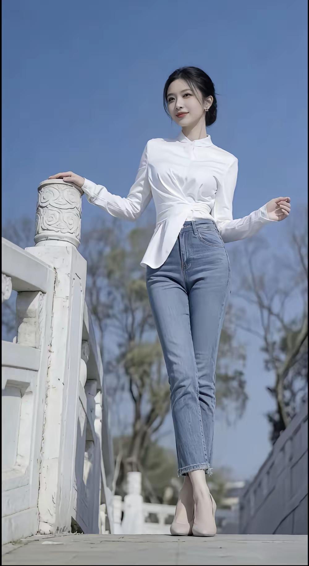 优雅白衬衫与牛仔裤的完美搭配，尽显都市女性魅力！