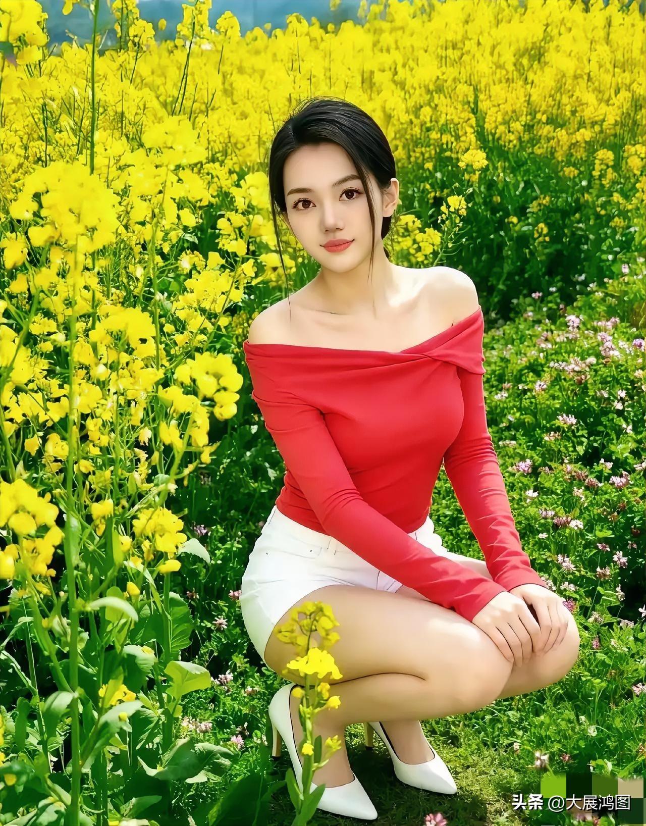 看到“红衣美人花间坐，春风十里醉芳菲”，脑海里立马浮现出一幅绝美画面。红衣美人在