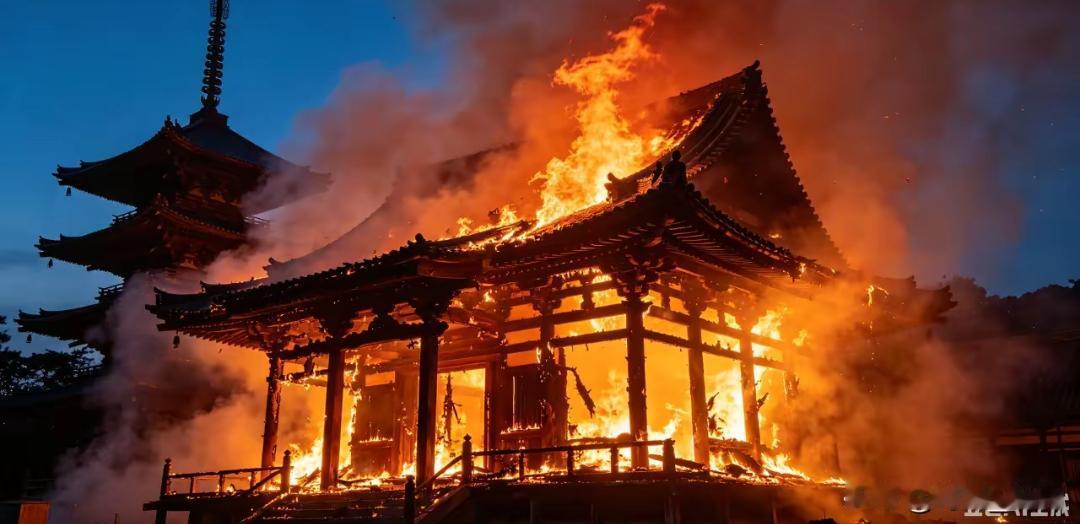 日本深夜一把大火，直接把一座近600年的日本国宝级寺庙烧成了废墟。

出事的是日