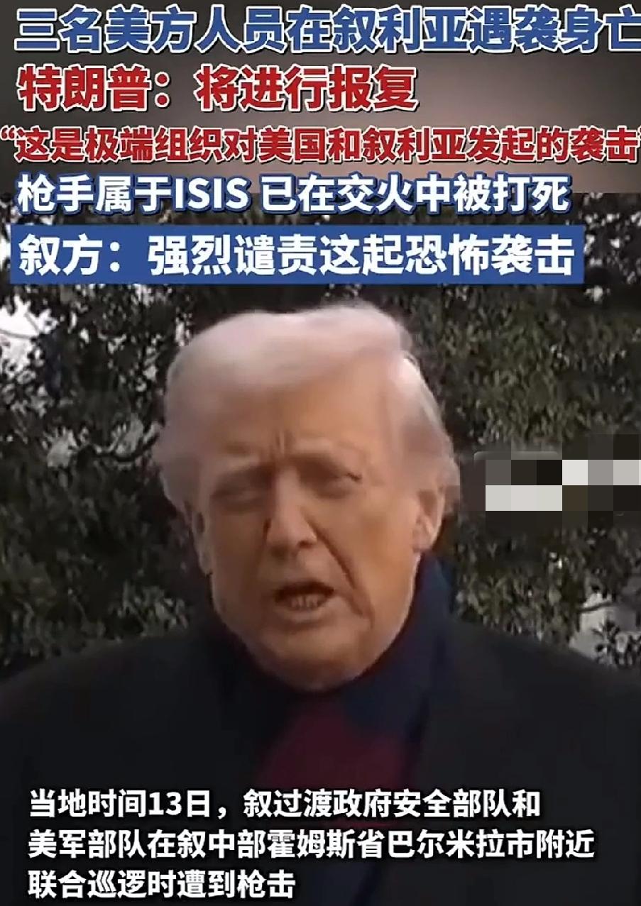 12月13日，叙利亚新政府安全部队和美军部队，在霍姆斯省巴尔米拉市联合巡逻，突然