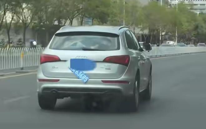 “来活了~”沈阳一奥迪车挂双牌上路，结果外边的号牌脱落一半，露出里面的牌照，这件