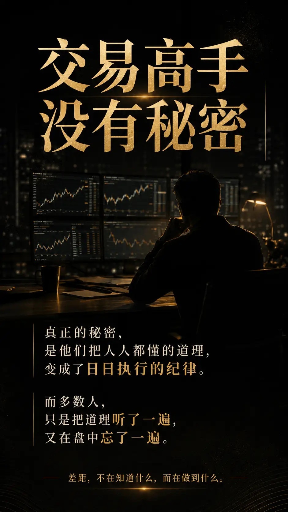 交易高手没有秘密。真正的秘密，是他们把人人都懂的道理，变成了日日执行的纪律。而多