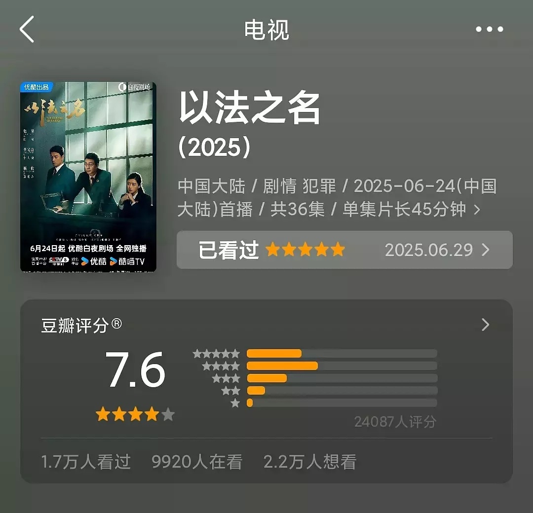 以法之名开分7.6大家觉得高了还是低了 ​​​