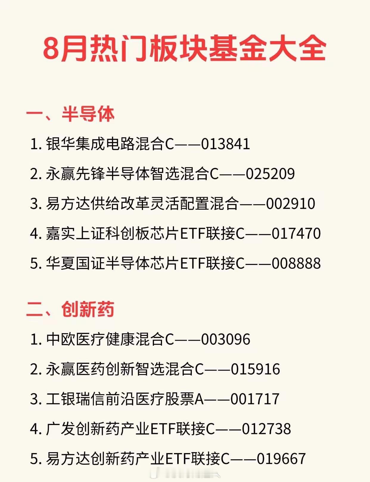 🔥8月热门板块基金大全，超全详细版❗.抽空整理汇总8🈷️部分热门板块、热门基