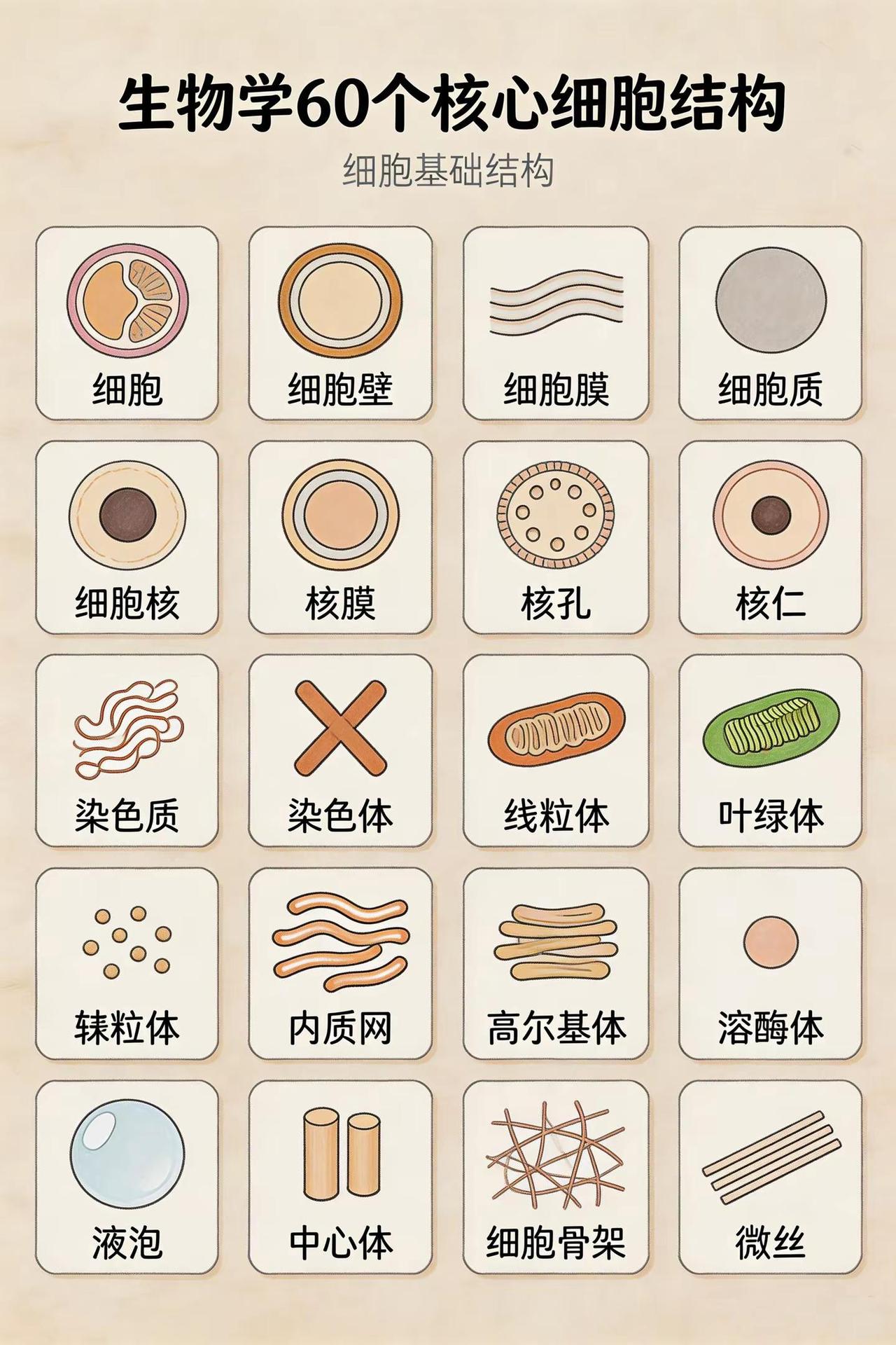 生物学60个核心细胞结构。基础科学