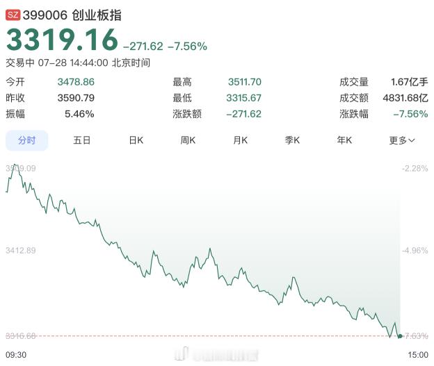 7 月 28 日，创业板指下跌 7.57%。这可以说是妥妥的股灾了吧。308_I