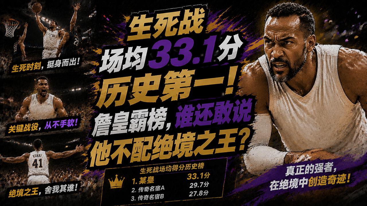 季后赛生死战场均得分33.1分，历史第一！詹姆斯又霸榜了，谁还说他不配“绝境之王
