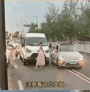 我要变道，你就得让我？
这开甲壳虫的小仙女，就是任性，直接堵住路不让别人走了。不