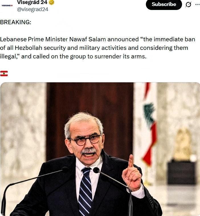 突发！黎巴嫩总理突然掀桌，直接给真主党下达“逐客令”！

宣布所有军事活动非法，