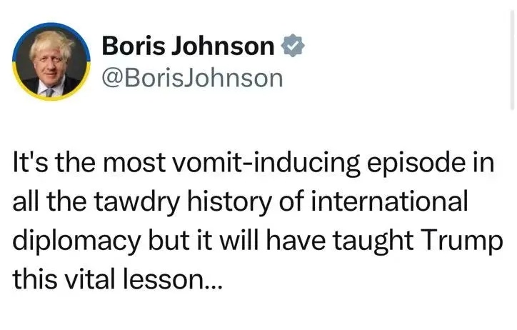 普京特朗普一对一会晤改三对三【英国前首相约翰逊评论美俄峰会：这是国际外交史上最令