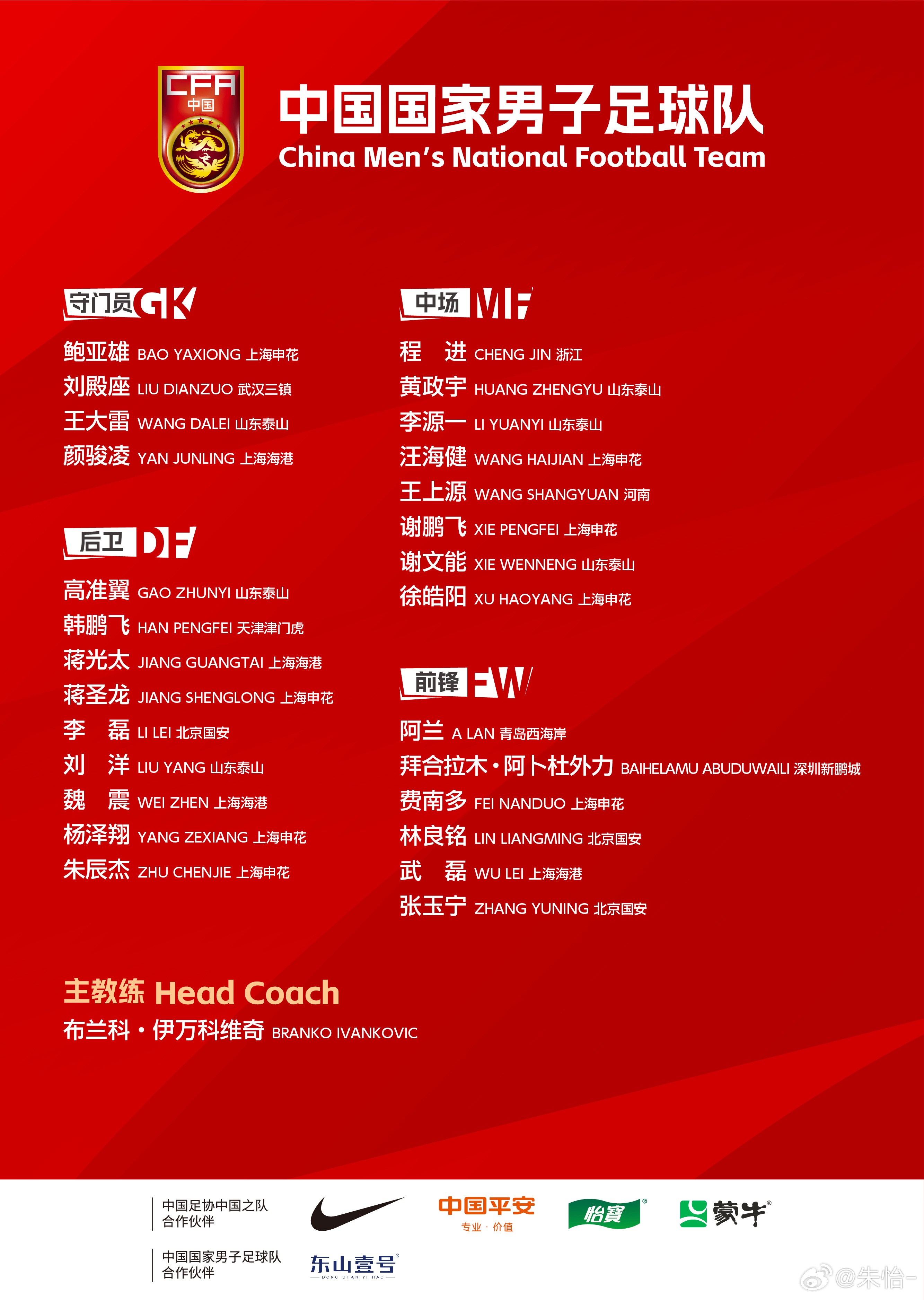 为备战2026年世预赛亚洲区第3阶段（18强赛前两轮），主教练伊万科维奇今天上午