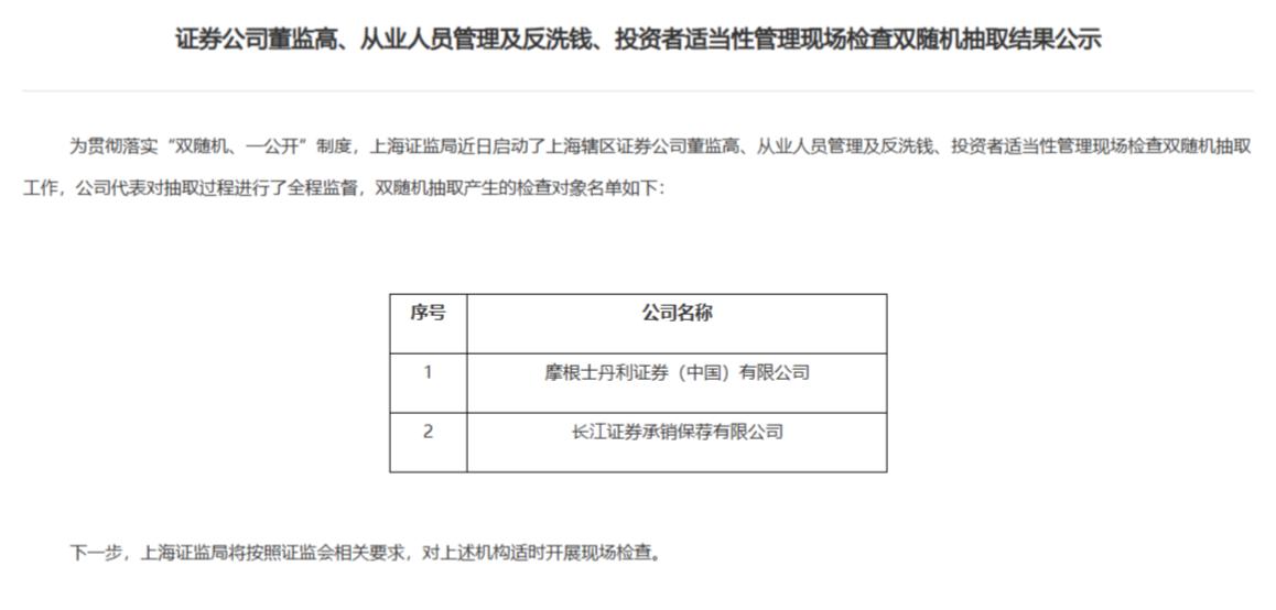 上海证监局将对摩根士丹利证券、长江保荐开展现场检查
适逢摩根士丹利“下调中国股票