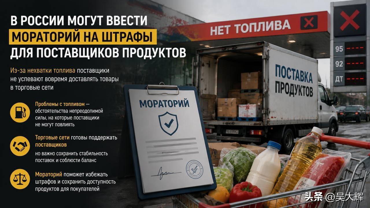 俄罗斯或将针对食品供货商出台罚款暂缓令，用以应对燃油供应短缺引发的运输中断
 