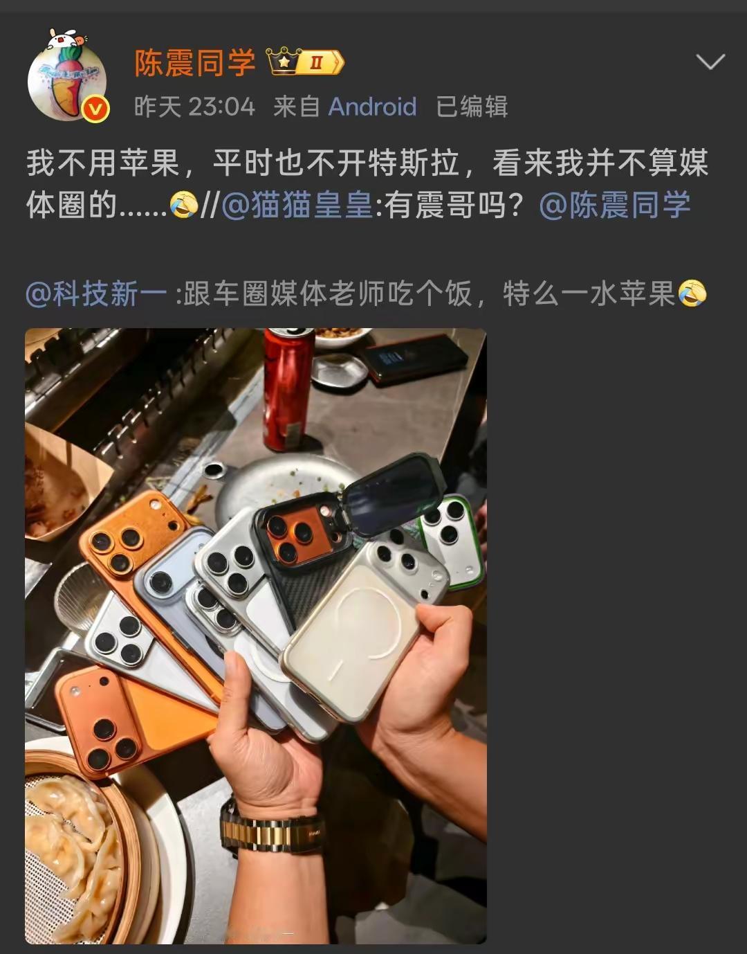 陈震说自己不用苹果手机，说自己不是媒体圈？

很显然作为网络大v绝对是属于媒体圈