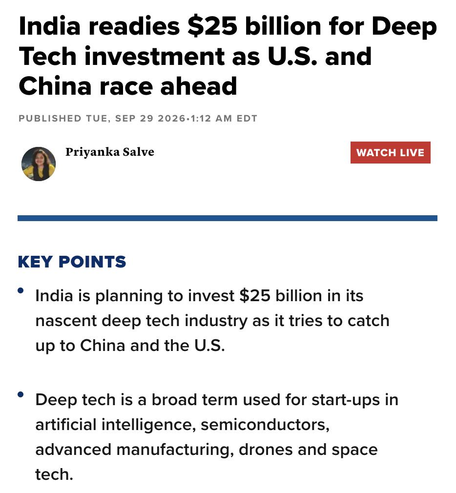 外媒：印度正加大对“深科技”（Deep Tech）初创企业的投入，计划投入约25