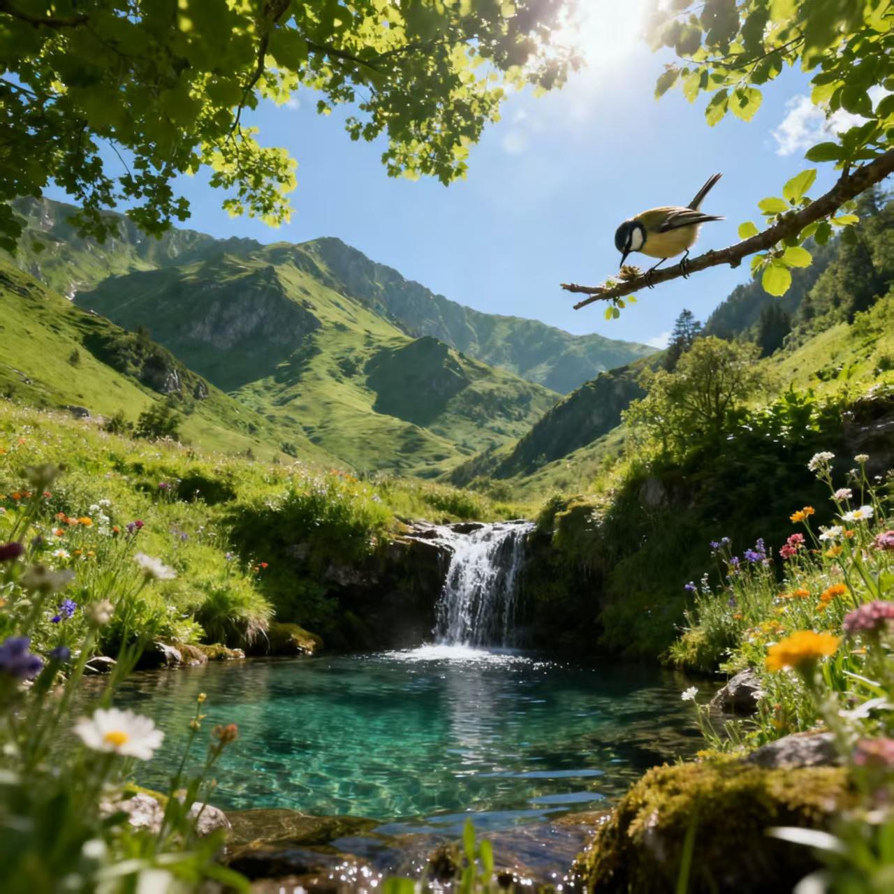 上联：远看青山绿水，下联如何对近听鸟语花香