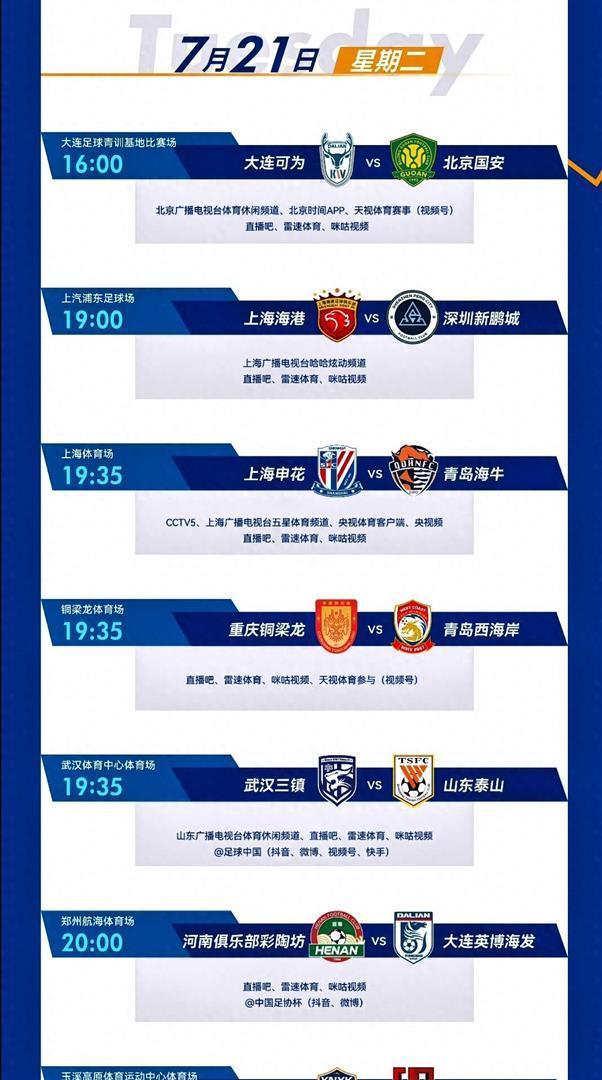 同样足协杯申花比赛由CCTV和五星体育直播，海港没有CCTV直播，地方台则是哈哈