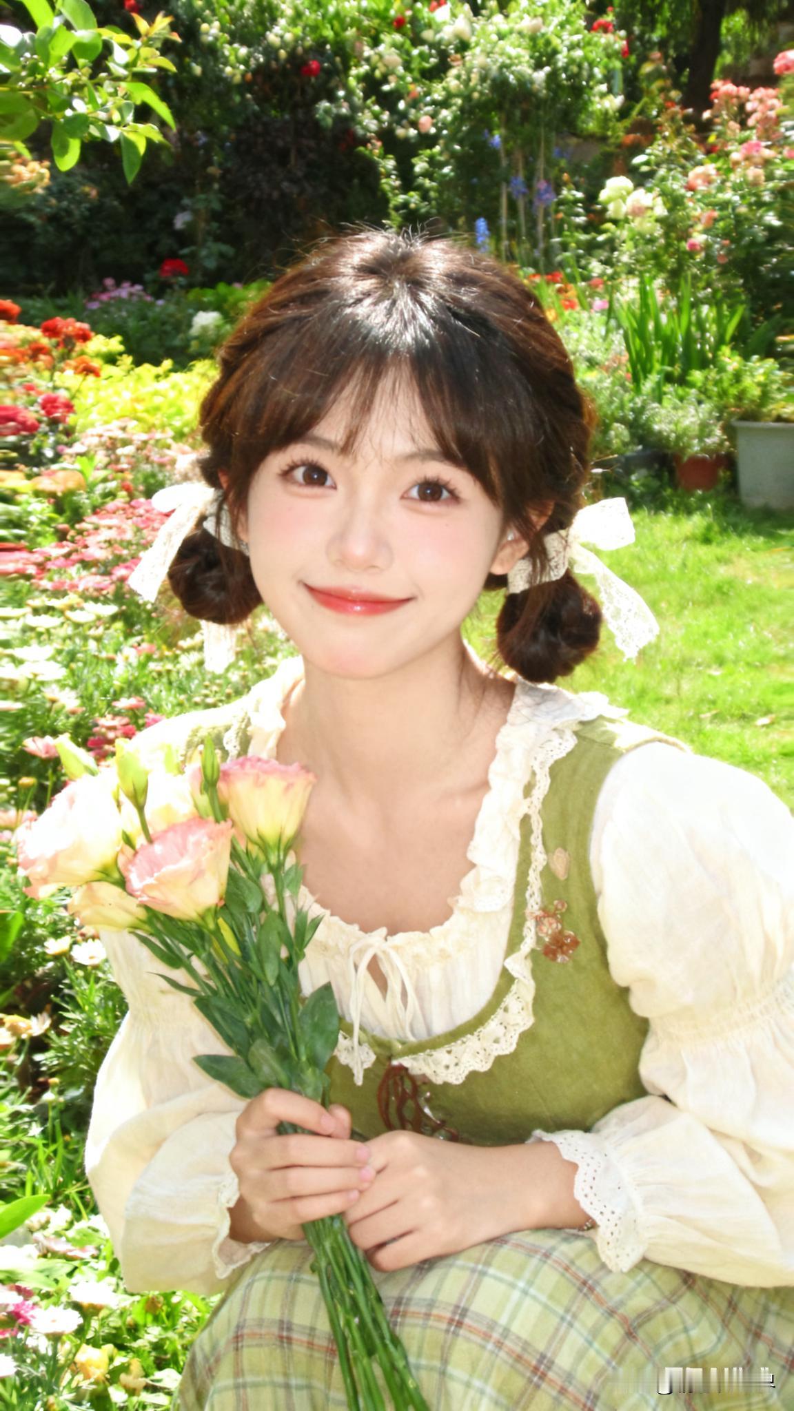 “花海中的少女，手持花束，微笑如花”🌸🌸🌸花海少女感 鲜花少女拍照