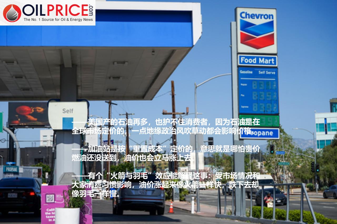 为啥油价涨得比火箭还快，跌得却比羽毛还慢？

汽油价格还在一个劲地涨。据oilp