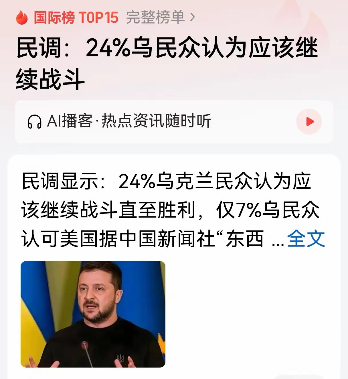 乌克兰认为美国根本靠不住，民众不想打仗了。
    一份来自权威的民调机构对一千