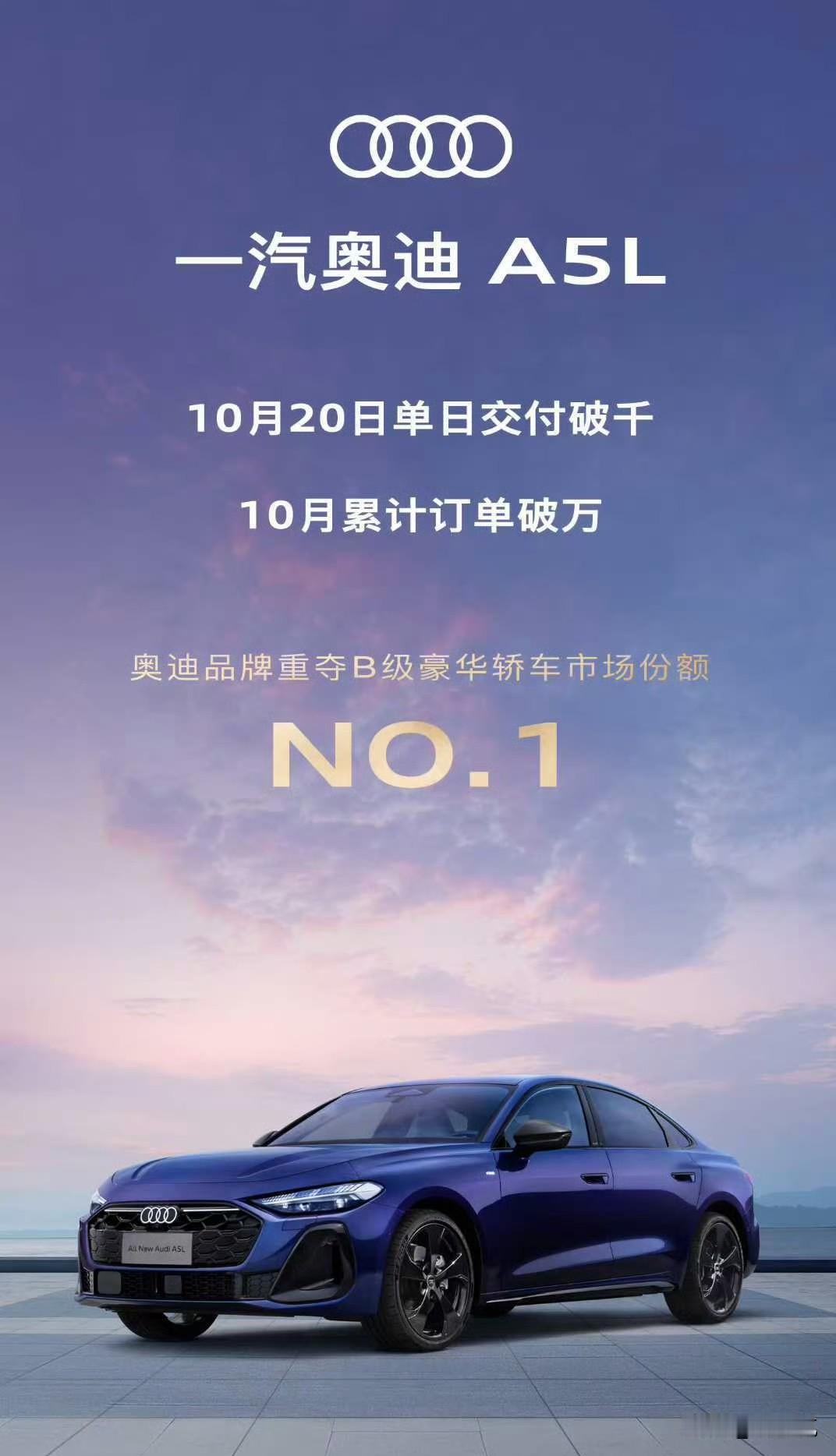 奥迪A5L那么猛？
单日交付破1000？
10月份累计交付破万
这也太强了吧！