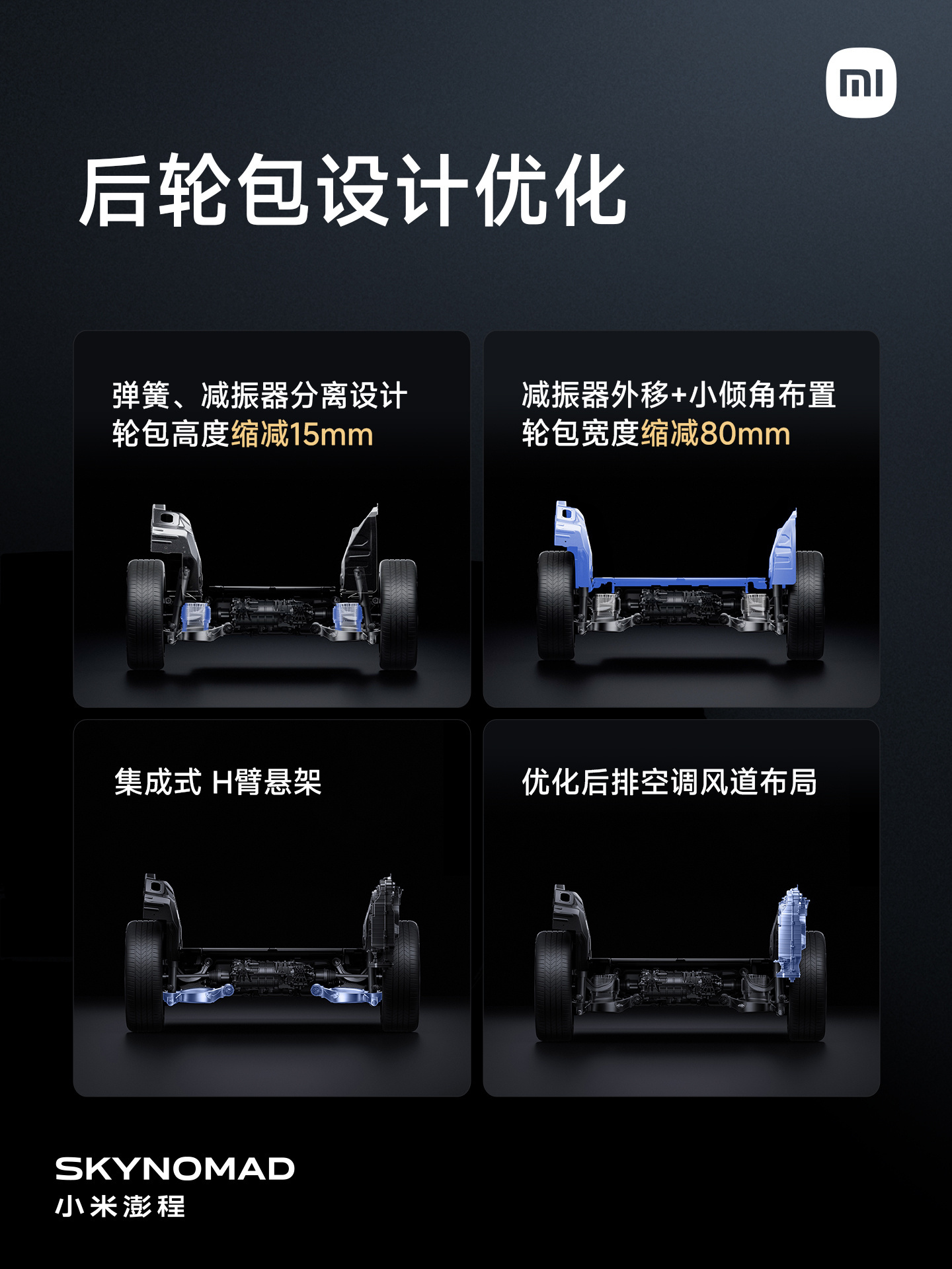 小米澎程系列的前后贯穿式纯平地板和超长滑轨设计的真的很巧妙它重新设计了整个后轮包