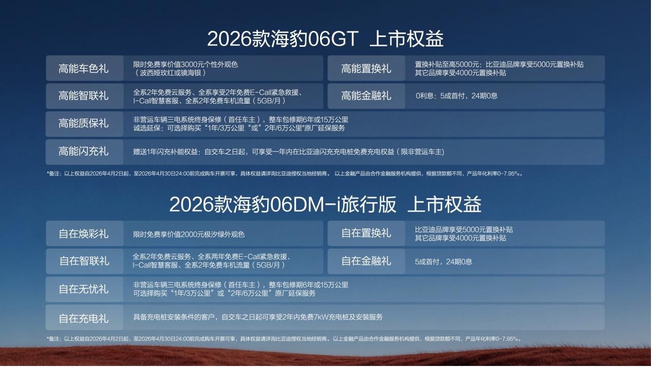 比亚迪今天双车齐发：2026款海豹06GT和海豹06DM-i旅行版正式上市，售价