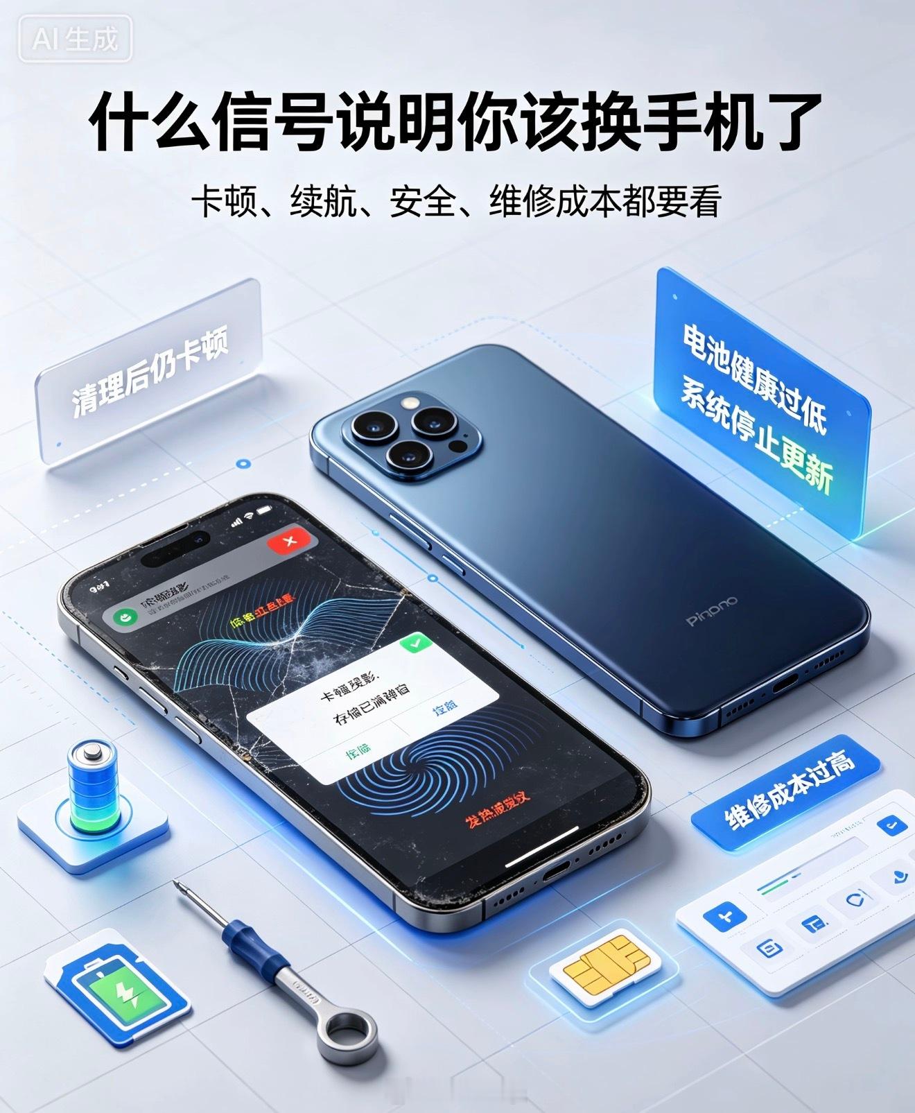 什么信号说明你该换手机了简单总结：反复清理内存还是卡顿闪退；设备停止系统更新，隐