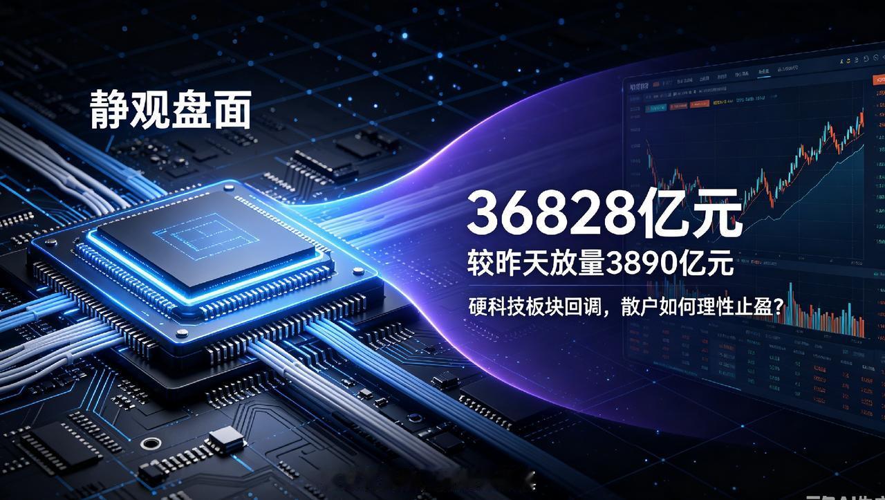 【静观盘面】今天两市成交36828亿元，较昨天放量3890亿元，硬科技板块回调，