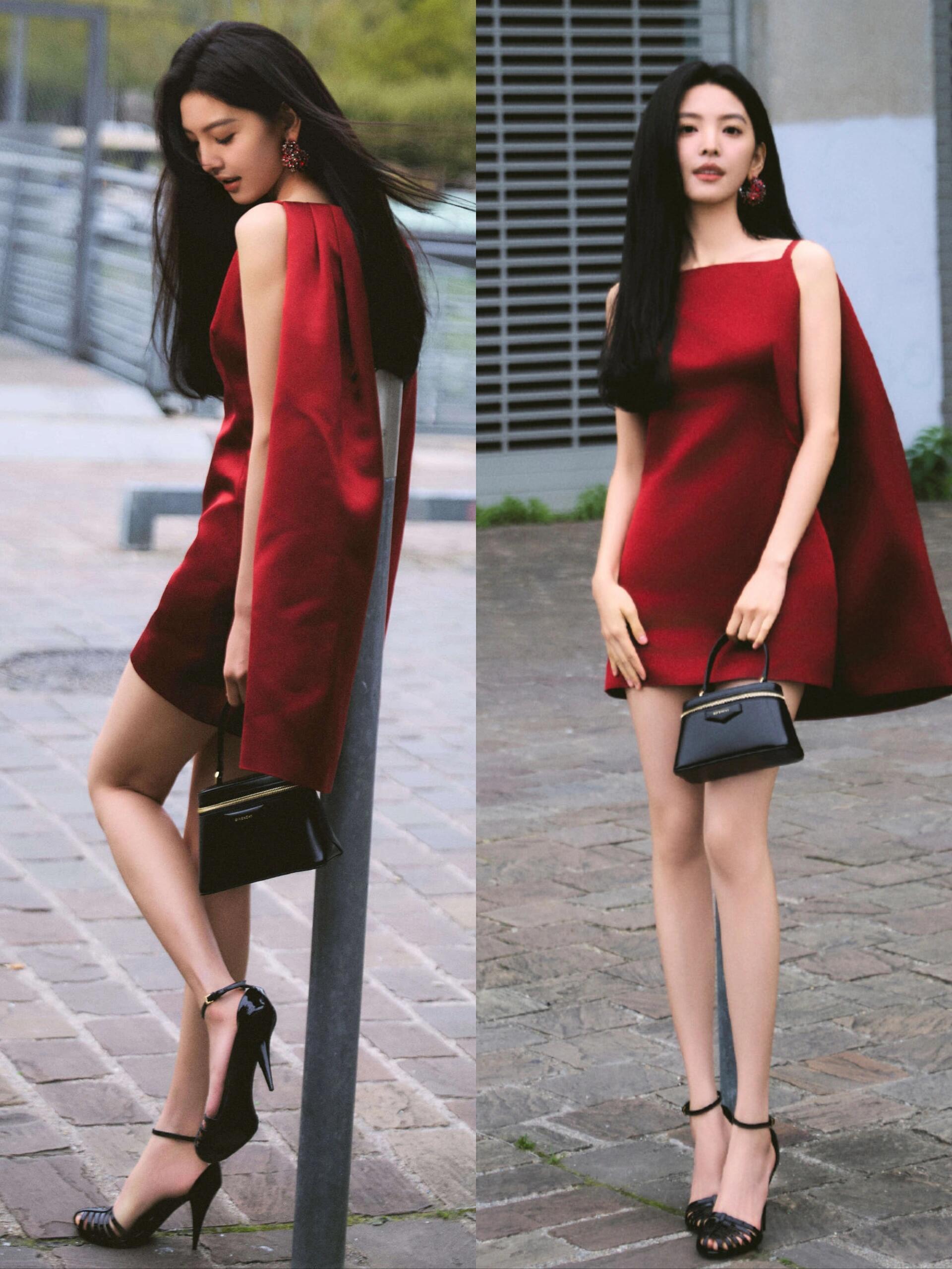 章若楠红裙香耀巴黎，是甜甜的楠楠