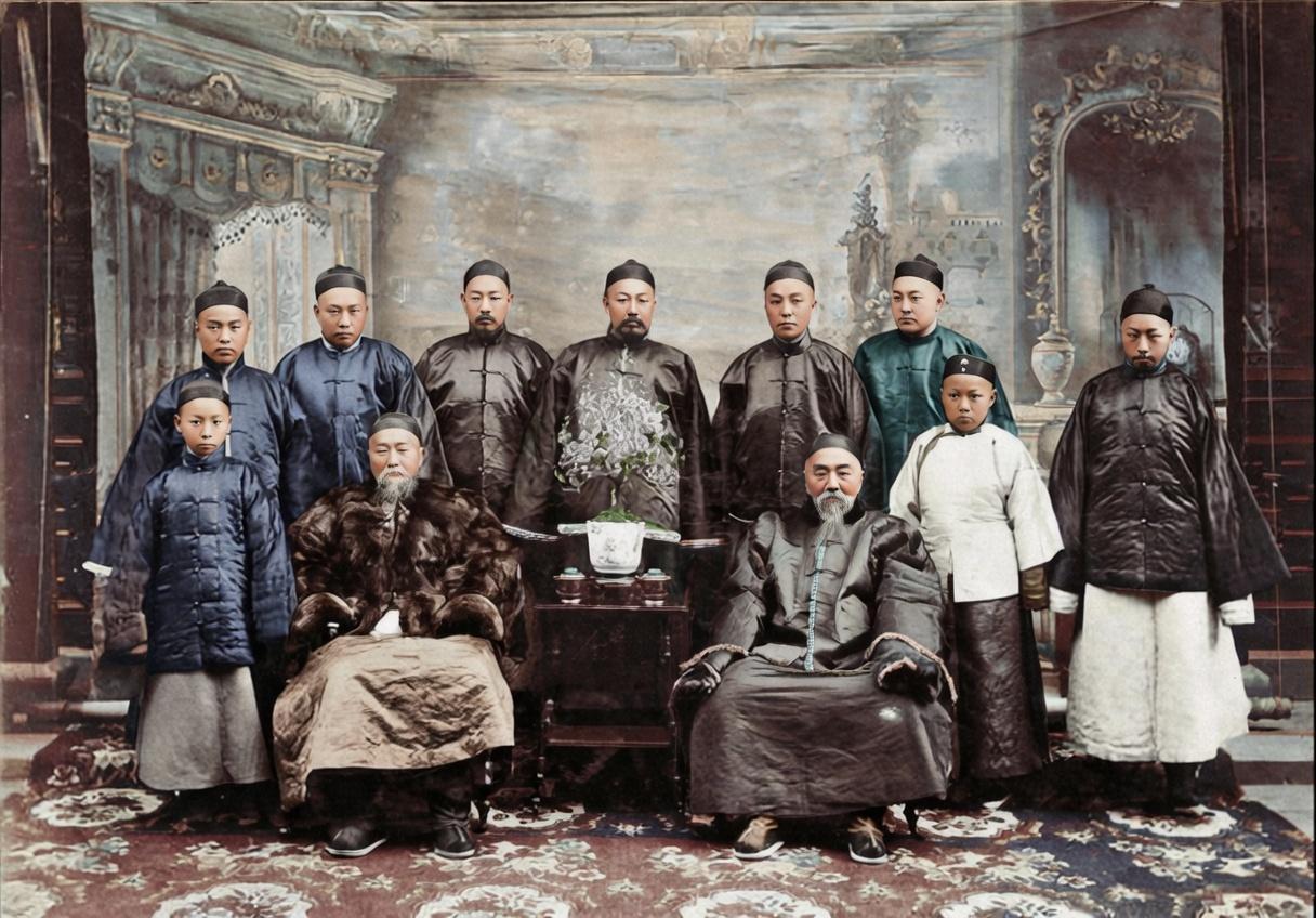 1896年，上海光绘楼照相馆拍摄的李鸿章家族合影，是晚清最具权势的家族之一
前排